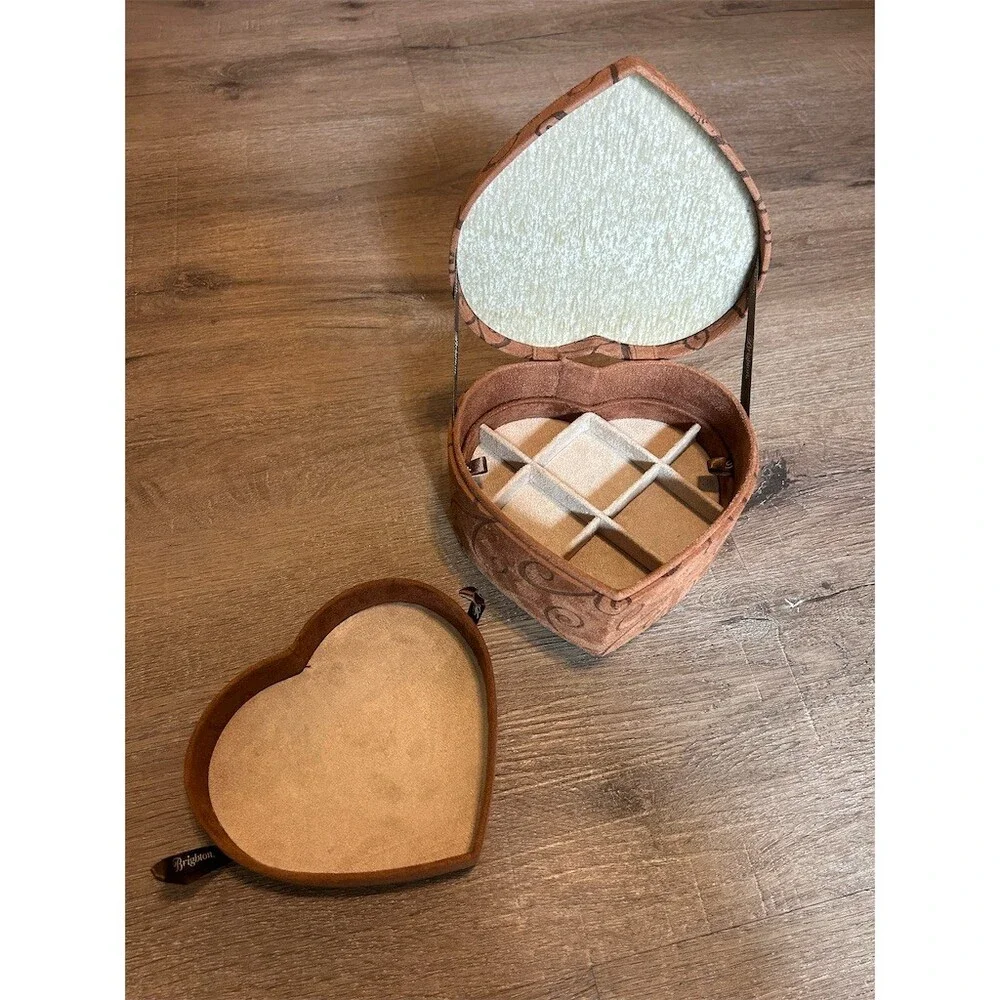 Brighton Fill Your Heart Heart Jewelry Box Brown Mirror 3 Removable Trays